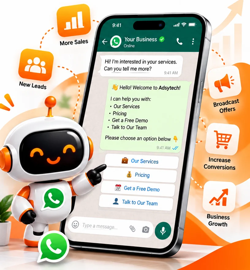Adsytech AI assistant connected to WhatsApp, Instagram, Facebook and the web